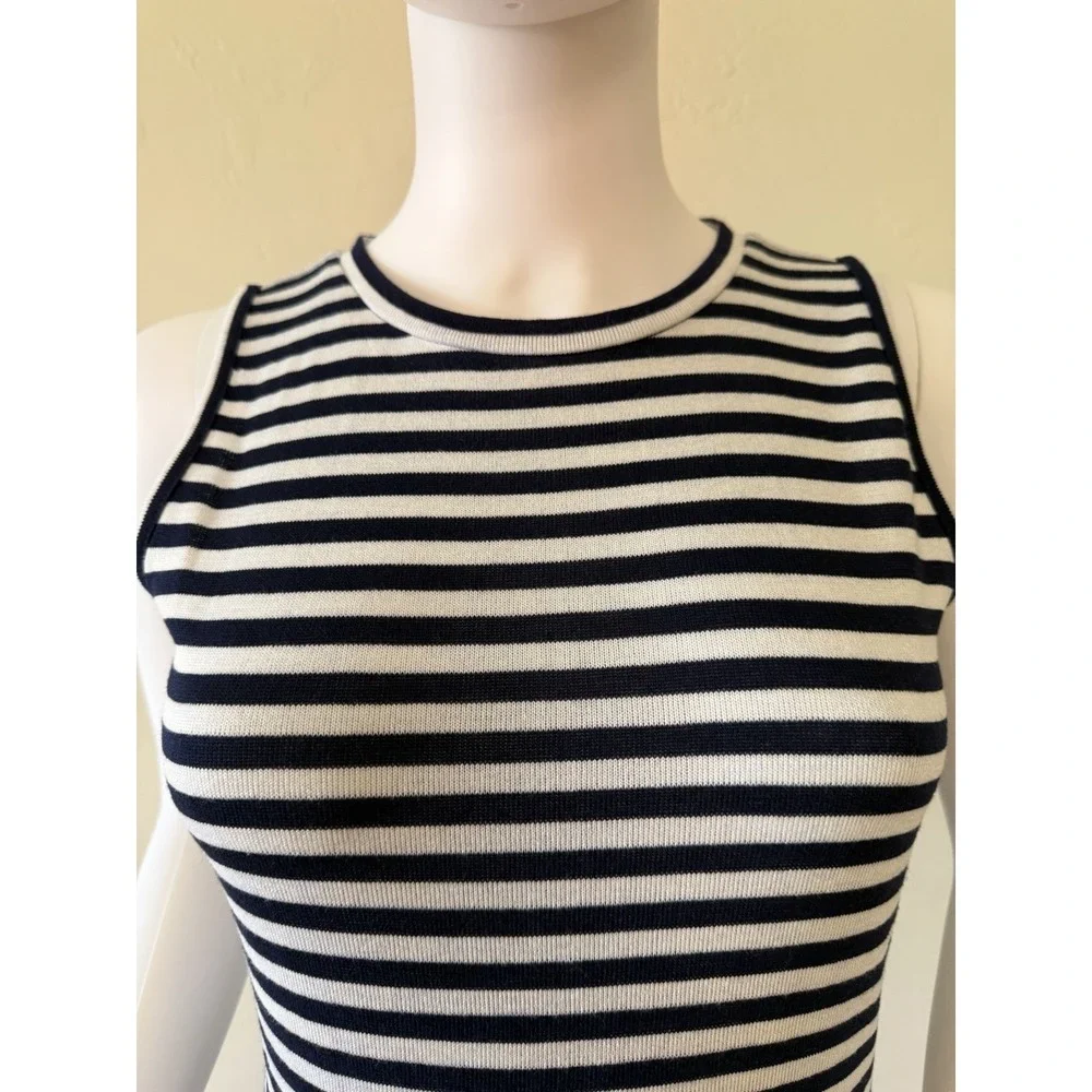 Michael Kors Knit A-Line Dress Striped‎ Sleeveless Zip Black White Size XS